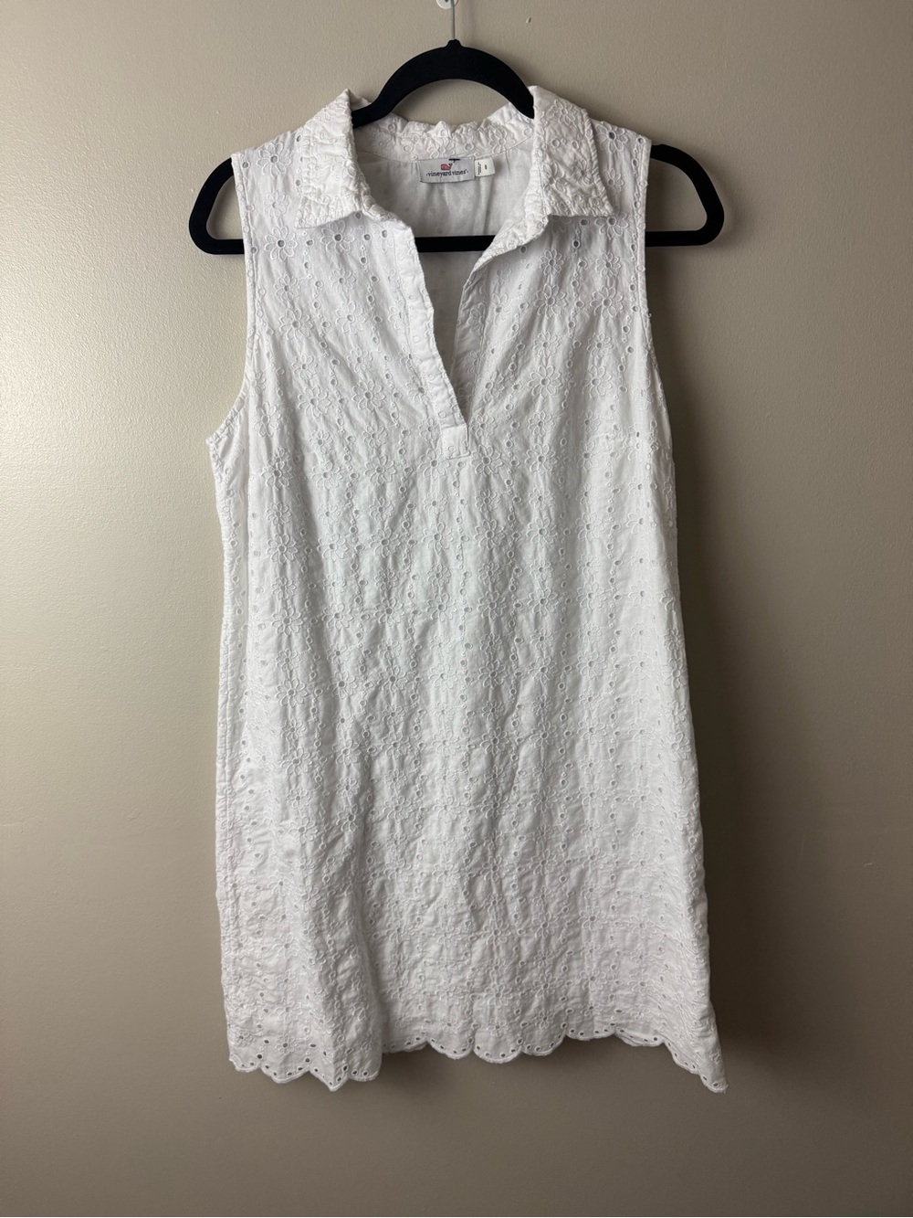 Women’s Vineyard Vines White Eyelet Sleeveless Collared Dress Size 8 - Picture 1 of 3